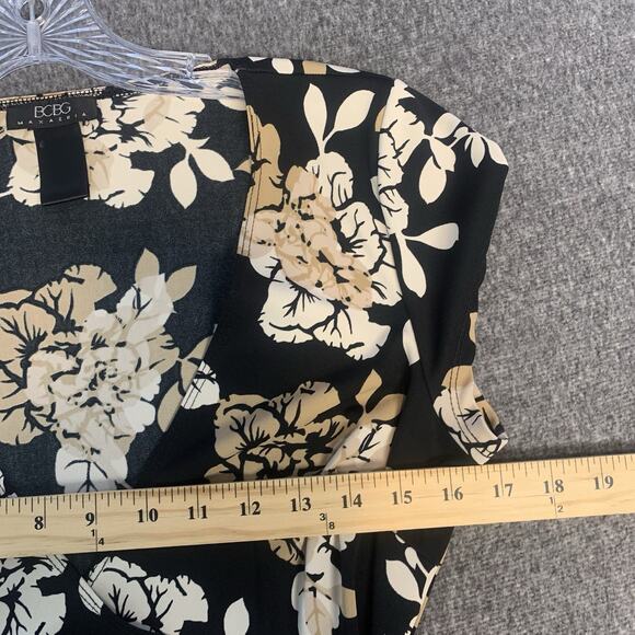 Vintage BCBGMaxazria Dress Womens Small 90s Y2K Floral Faux Wrap Black Tan S - Picture 6 of 7